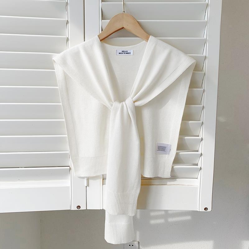 Korean Knitted Shawl Summer Air Conditioning Fake Collar Neck Guard Knit Thin Knotted Cape Shoulder Scarf For Women
