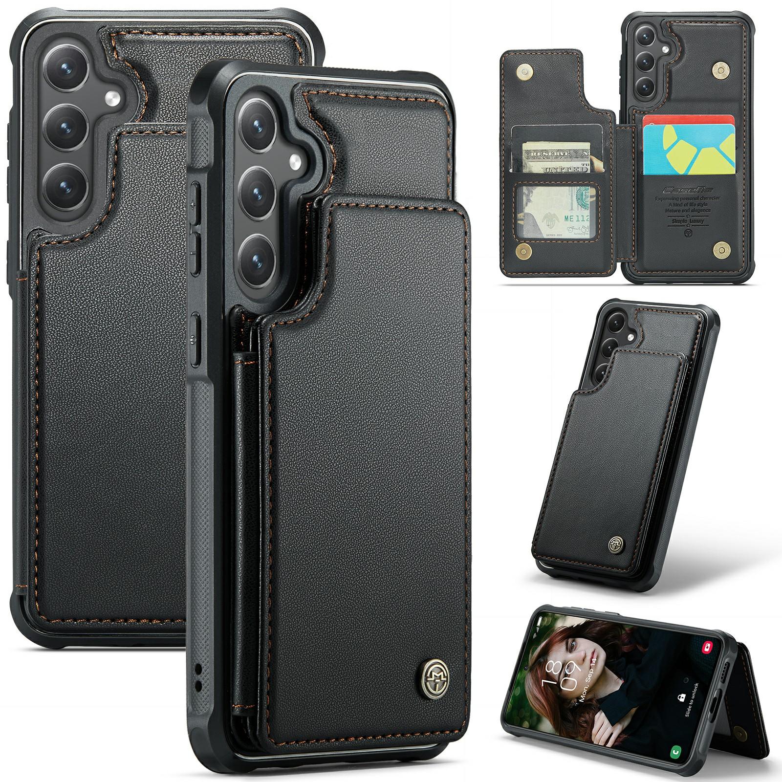 

For Samsung Galaxy S24 Phone Case CASEME C22 Leather Back Cover with RFID Blocking Card Slots Black