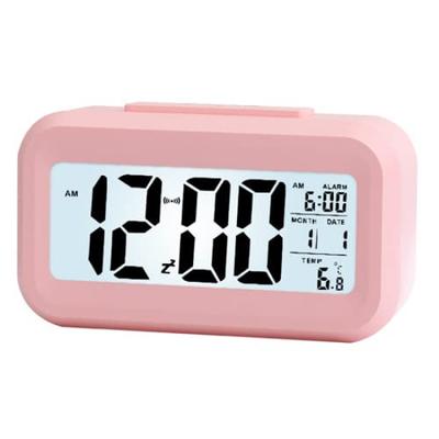 Réveil de table élégant, horloge numérique lumineuse, facile à voir, thermomètre simple, multifonction, rose