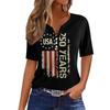Women V Neck Short Sleeve T Shirt Casual Loose Fit Button Decoration Printed Top for Summer Daily Wear