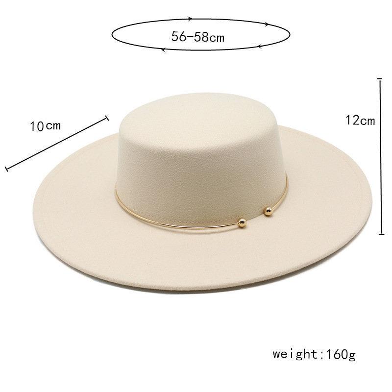 Unisex Top Hat 10Cm Big Eaves Travel Photography Felt Flat Top Hat Flat Top Hat