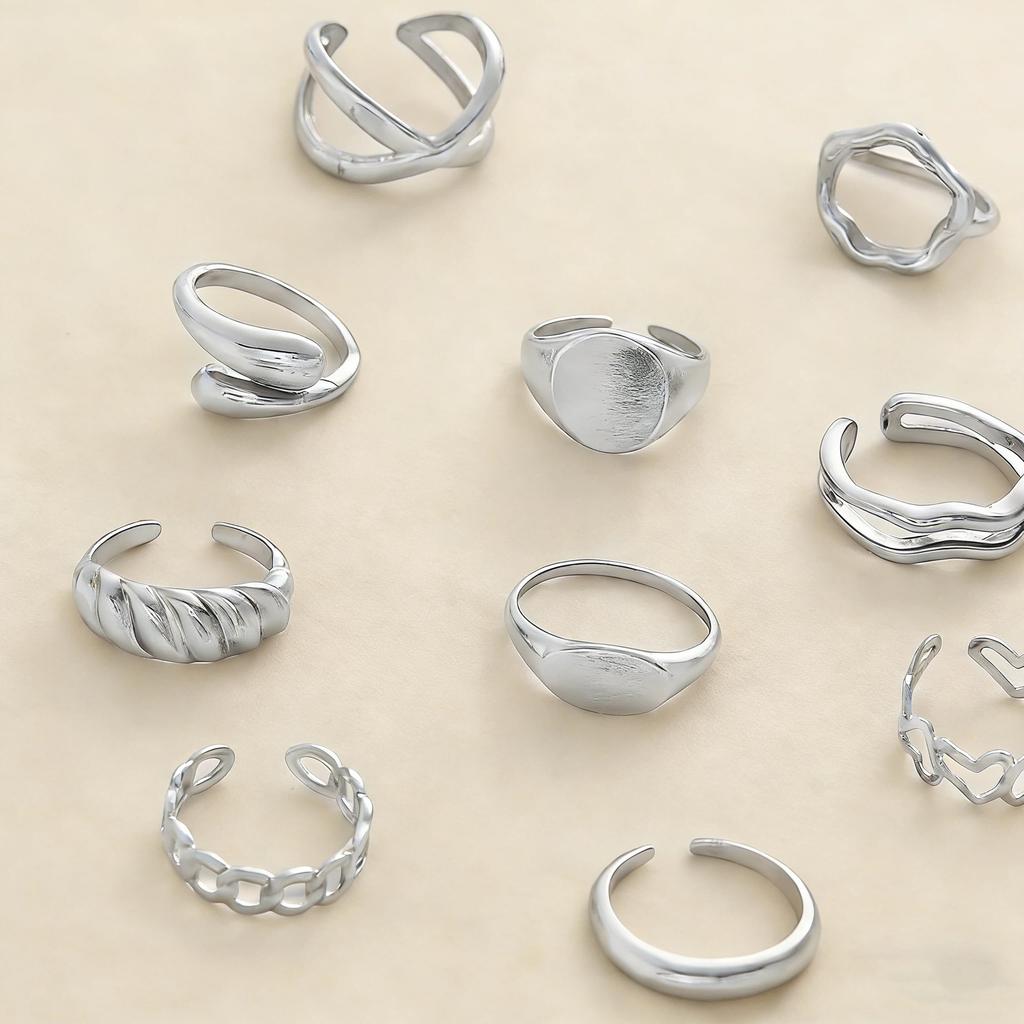 10pcs Set Vintage Hip Hop Geometric Ring Sets for Women Men Female Exaggerated Adjustable Ring Finger Rings Y2K Jewelry Gift