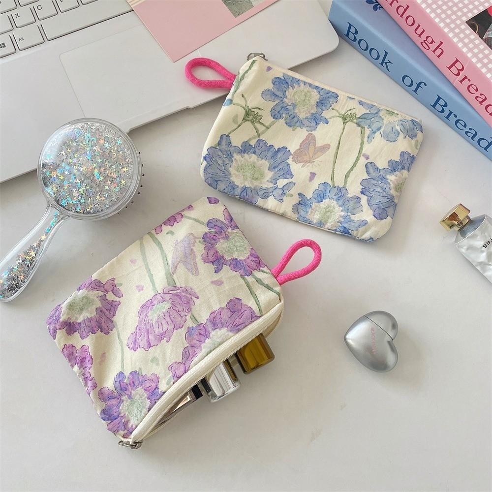 Creative Mini Lipstick Key Cosmetic Bag Zipper Flower Pattern Coin Purse Data Cable Storage Pouch for Women Girls