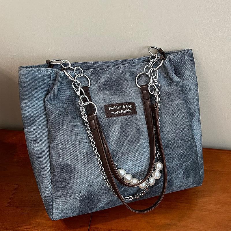 

Premium texture lightweight French tote bag 2025 new large-capacity leisure portable sports lazy wind shoulder bag синий