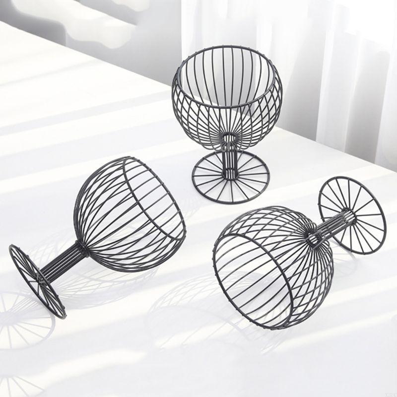 Fruit Basket Vegetable Bowl like Wine Cup Geometric Hollow Iron Crafts Home Livi X3UC