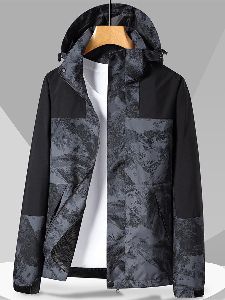 Autumn Waterproof Windproof Hooded Jacket - Unisex Color Block Thin Mountaineering Outerwear