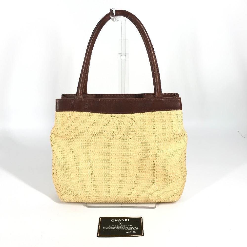 Chanel CC CC Mark Logo Bag Shoulder Bag Tote Bag Raffia / Leather Beige/Brown
