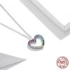 Stříbrný náhrdelník S925 s duhovým barevným vzorem srdce s láskou a oslnivým zirkonem pro ženy