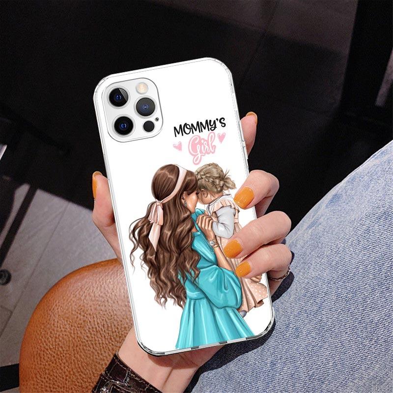 Mom Baby Girls Phone Case For iPhone 17 Air 16 Pro Max 16E 15 + 14 Plus 11 12 13 Mini 7 8 SE Gift Print Cover Fundas 17 Air 16 P
