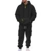 Mens Warm Thick Multiple Pockets Hooded Sweatshirt And Cuffed Sweatpants Two Piece Sports Set