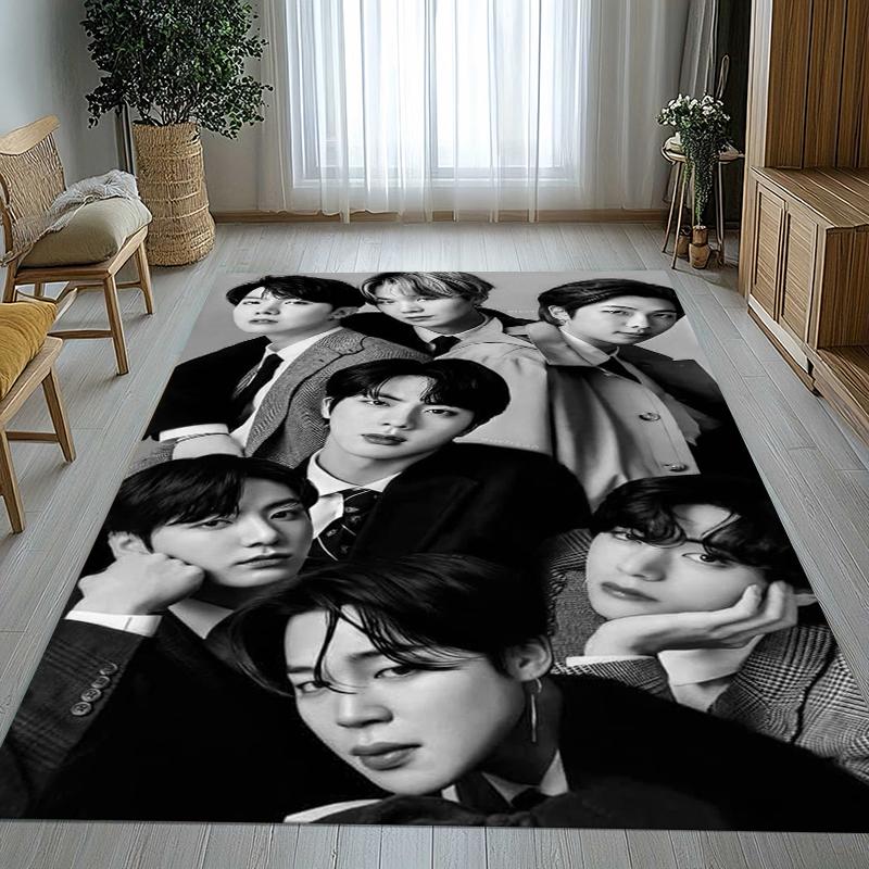 Fashion B-BTS Kpop Star Living Room Non-Slip Area Rug Soft Carpet for Bedroom Kids Playroom Sofa,Home Decor Doormat Gift