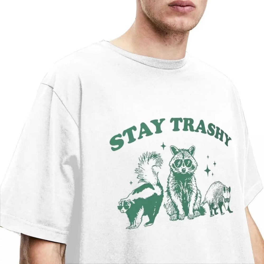 Retro Raccoon Opossum Skunk Meme Shirts Merch for Stay Trashy Funny T-shirt Short Sleeve Clothing Birthday Gift