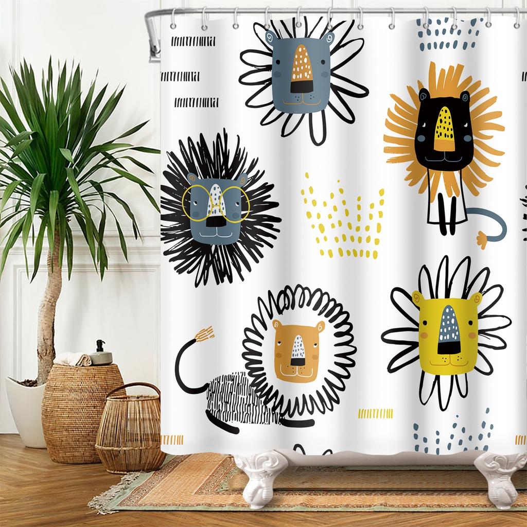 Cartoon Shower Curtain for Bathroom Kids Rainbow Cloud Sun Stars Flower Unicorn Cute Animals Waterproof Bath Curtain Home Decor