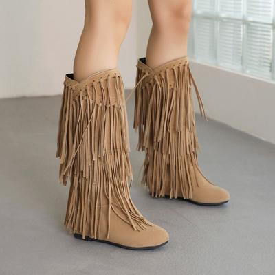 Autumn Winter Women Boots Fashion Tassel Suede Women's High Boots Luxury Casual 3cm Low Heels Fashion Long Party Shoes Female