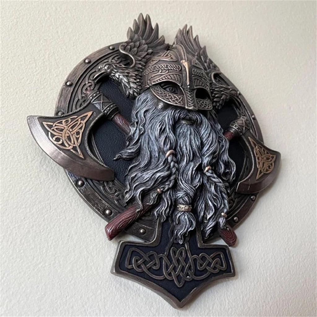 Berserker Double Axe Wall Decor Plaque,Vintage Wall Plaque,Powerful Norse Wall