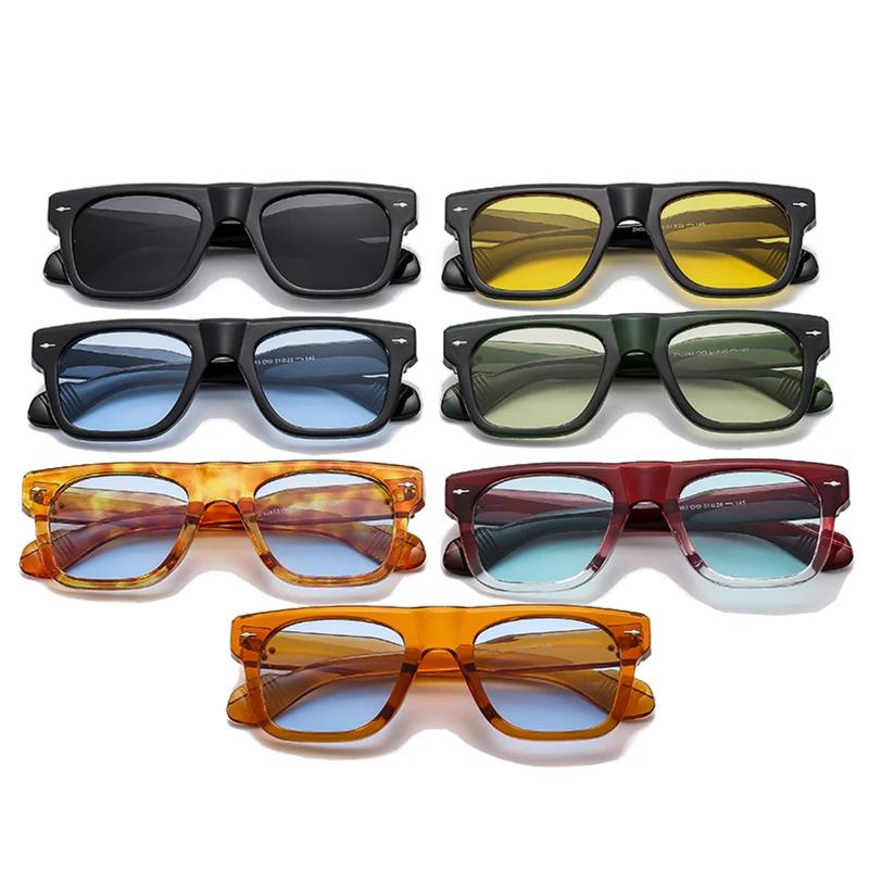  New Ins Popular Fashion Square Women Sunglasses Retro Clear Ocean Lens Shades UV400 Green Men Rivets Punk Sun Glasses