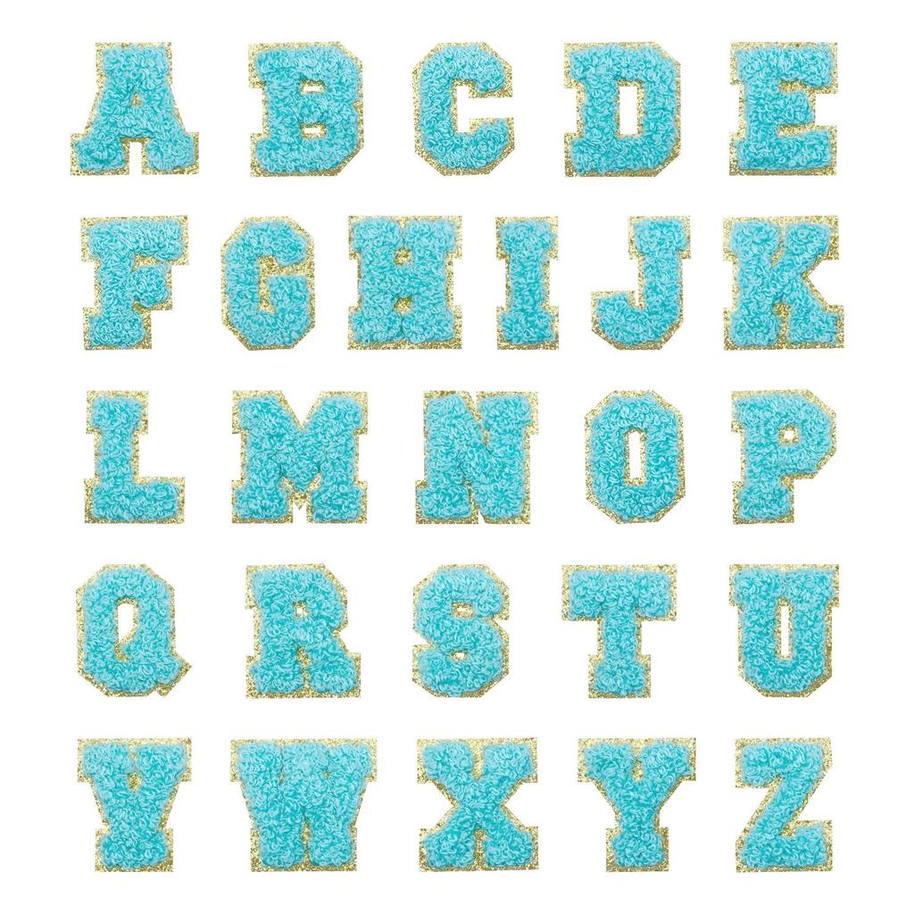 Gold Edged Glitter Embroidery Letter Cloth Patches - DIY Iron-on Clothing Decoration.