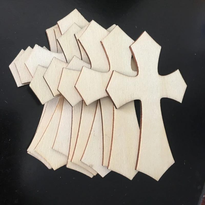 10pcs/pack Unfinished Wooden Cross Cutouts, Wood Cross Shaped Piece Slices Embellishments Ornaments for DIY Craft Art Supplies
