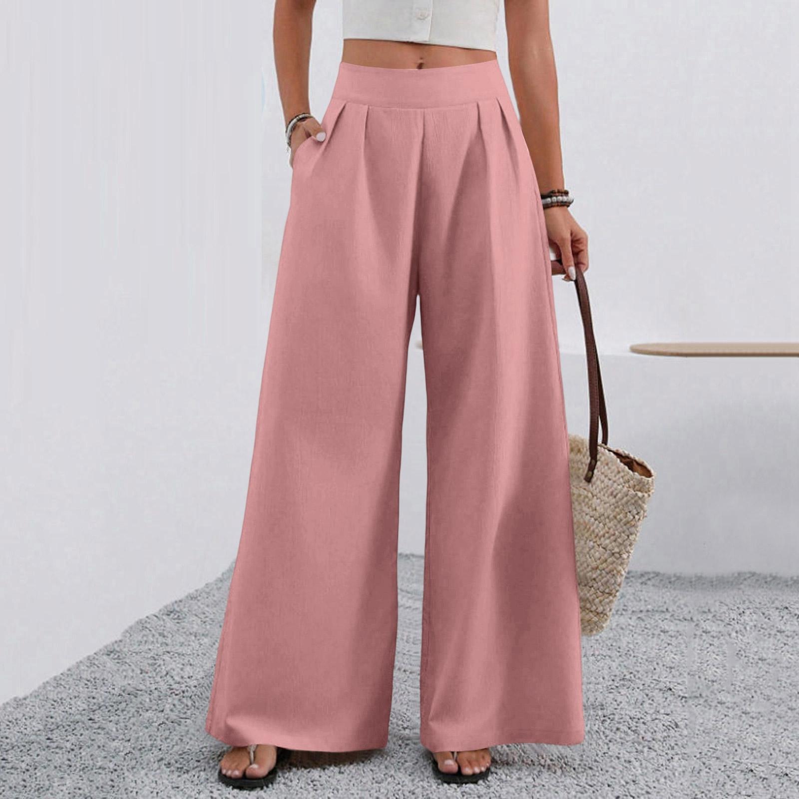 Women s Fashionable Loose-Fit Comfortable Pocket High-Waisted Versatile Pants XXL розовый