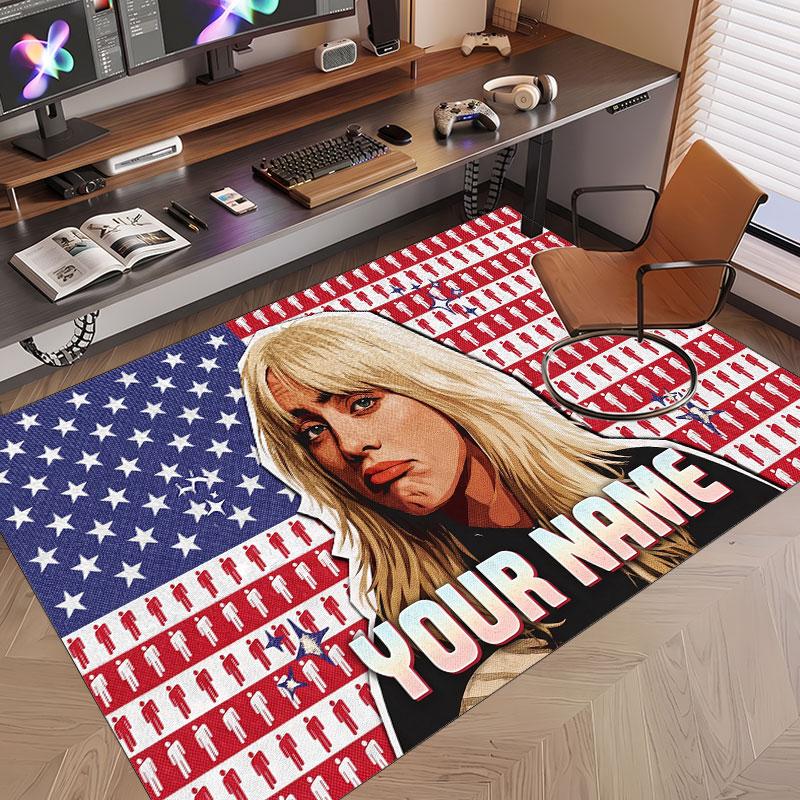 Custom Name Crystal Velvet Rug,Billie Eilish Comfortable Anti Slip Floor Mat For Room Decoration