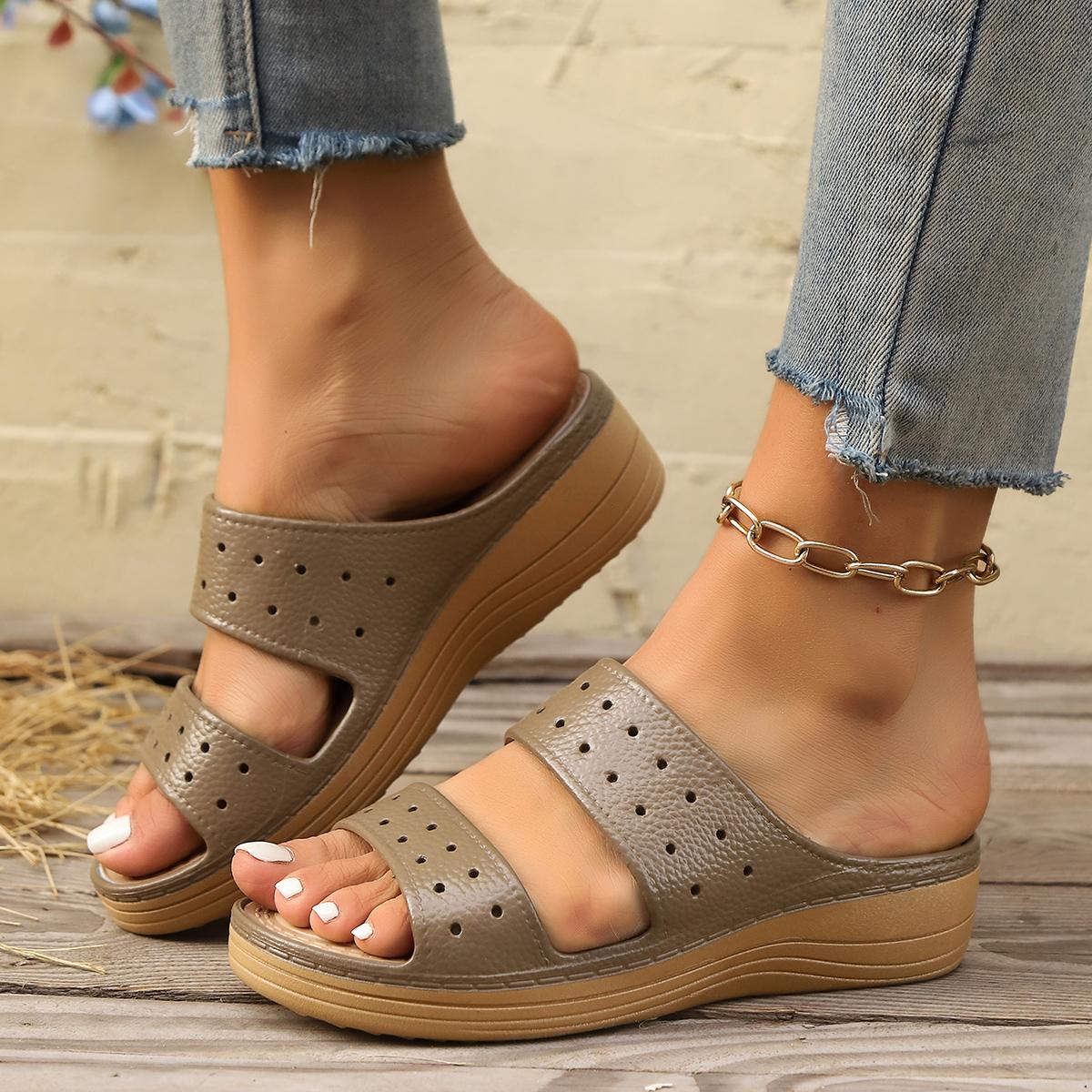 * Round Toe Shallow Mouth Open Toe Thick-soled Beach Slippers for Women Summer Sexy/comfortable Flat Slippers 37