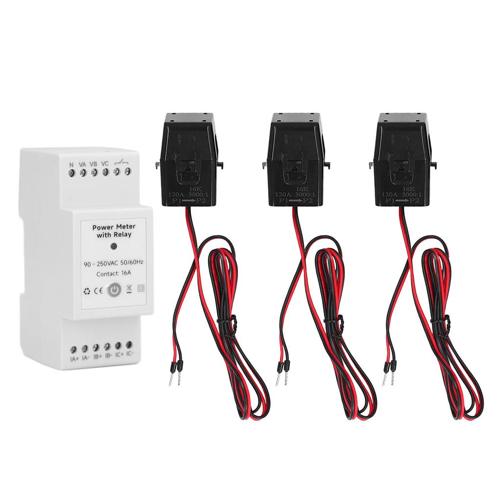 WiFi Energy Monitor 3 Phase 4 Wire Smart APP Control Electricity Usage Meter with Relay and 3x120A C