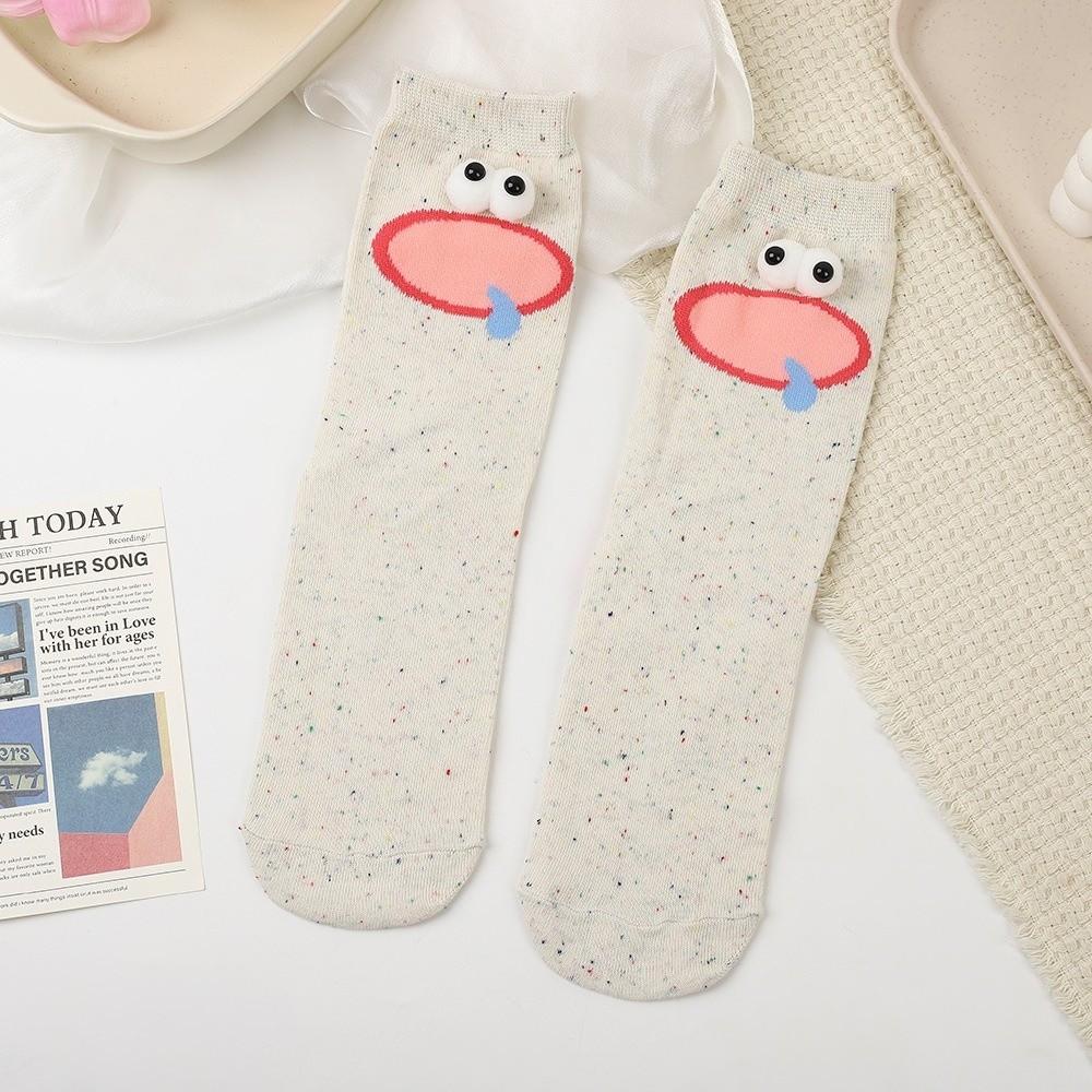 5 Pairs Mid-Calf Funny Expression Socks Soft 3D Eyes Sock Novelty Big Eyes Socks  Girls