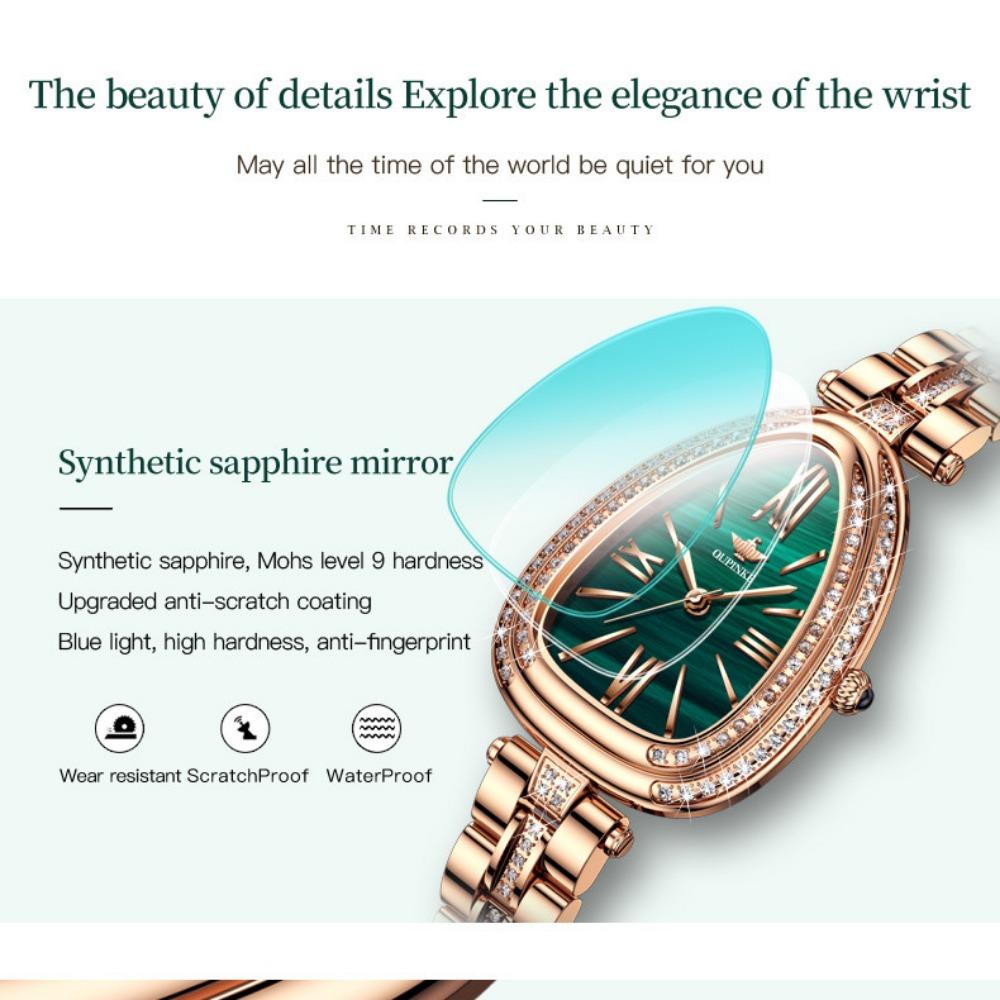 OUPINKE Montre pour femme de marque Tide avec cadran serpentin incrusté de diamants Montre à quartz étanche haut de gamme de grande valeur