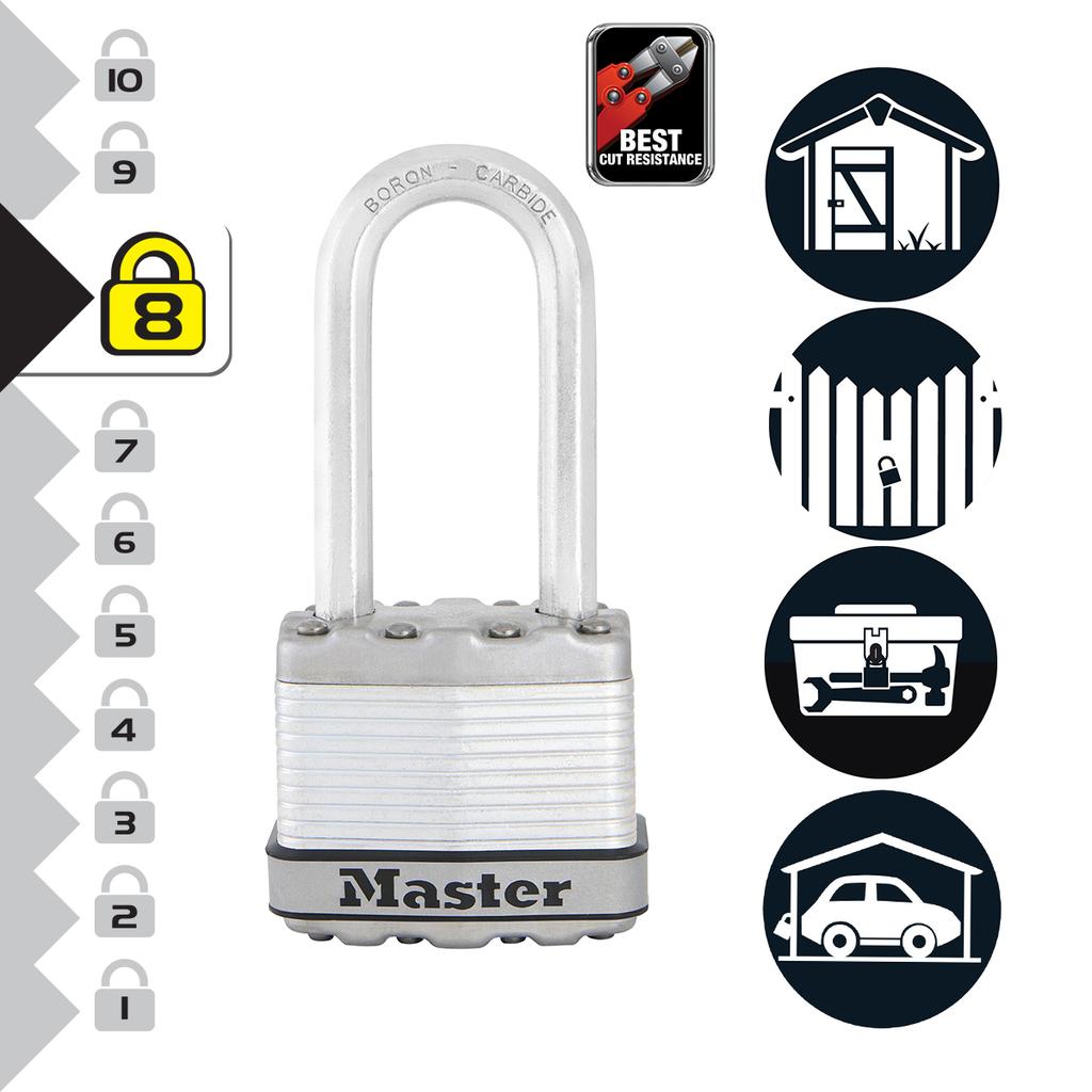 Master Lock 3 Heavy Duty Laminated Padlocks, Long Shackle, Key