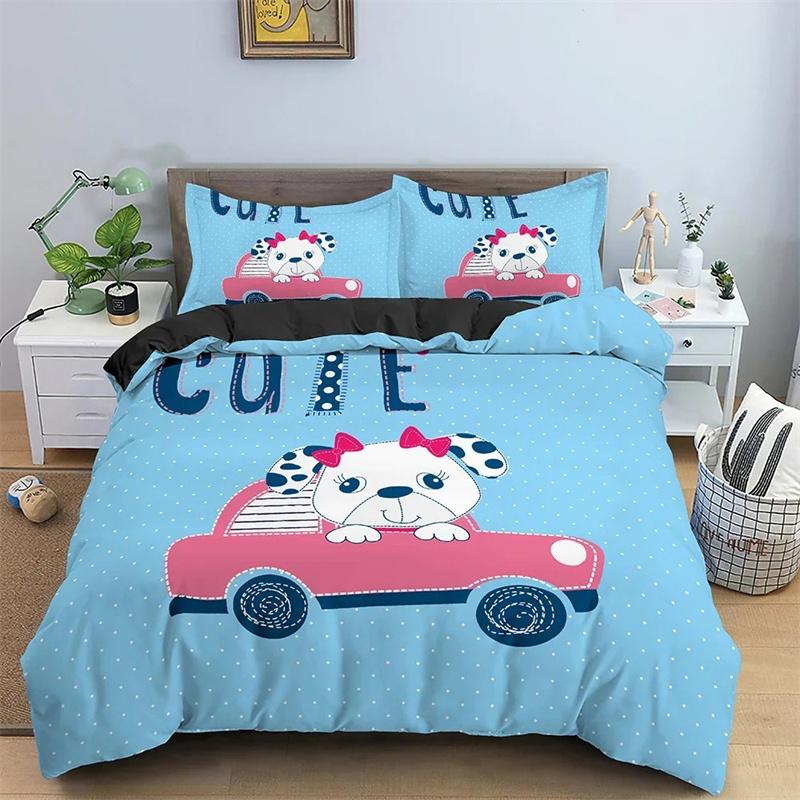 Cartoon Bear And Car Duvet Cover Bedding Set For Children Kids's Bedroom Soft Cozy Quilt/Comforter Covers King Twin 2/3PCS