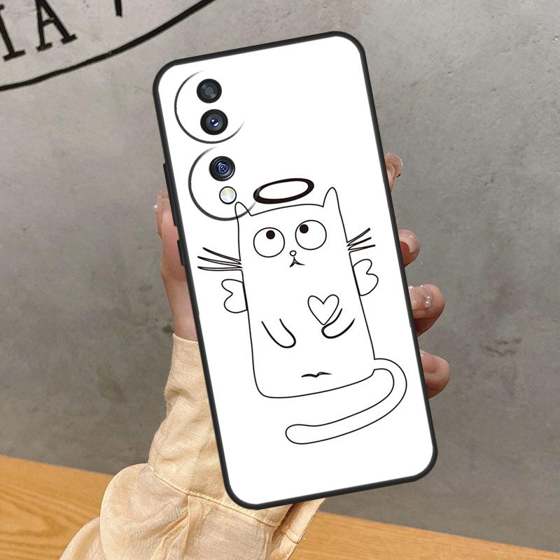 Funny Cute Cat Line Art Case For Honor Magic 8 5 6 7 Lite 200 400 Pro 50 70 90 X8c X8b X9a X9b X9c X9d Win RT Cover