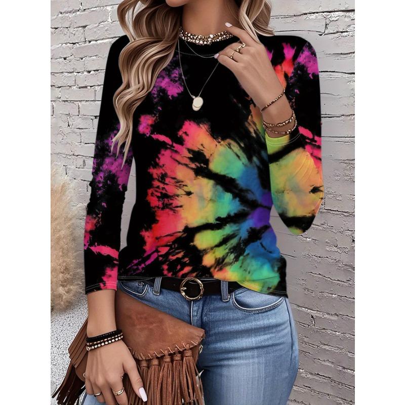 Graphic printed T-shirt, long-sleeved crew neck casual top, spring and autumn, women's clothing-085 positioning