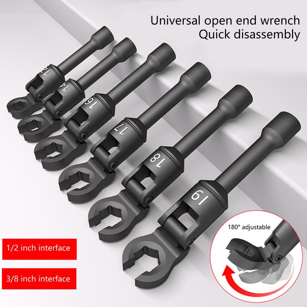 6PCS Long Flexible Head Injector Fuel Line Socket Wrench Set 3/8inch Drive Crowfoot Flare Nut Wrench Tool 12mm-19mm