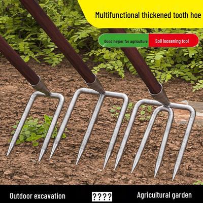 Three-Tine Gardening Rake and Hoe Set for Planting & Soil Loosening