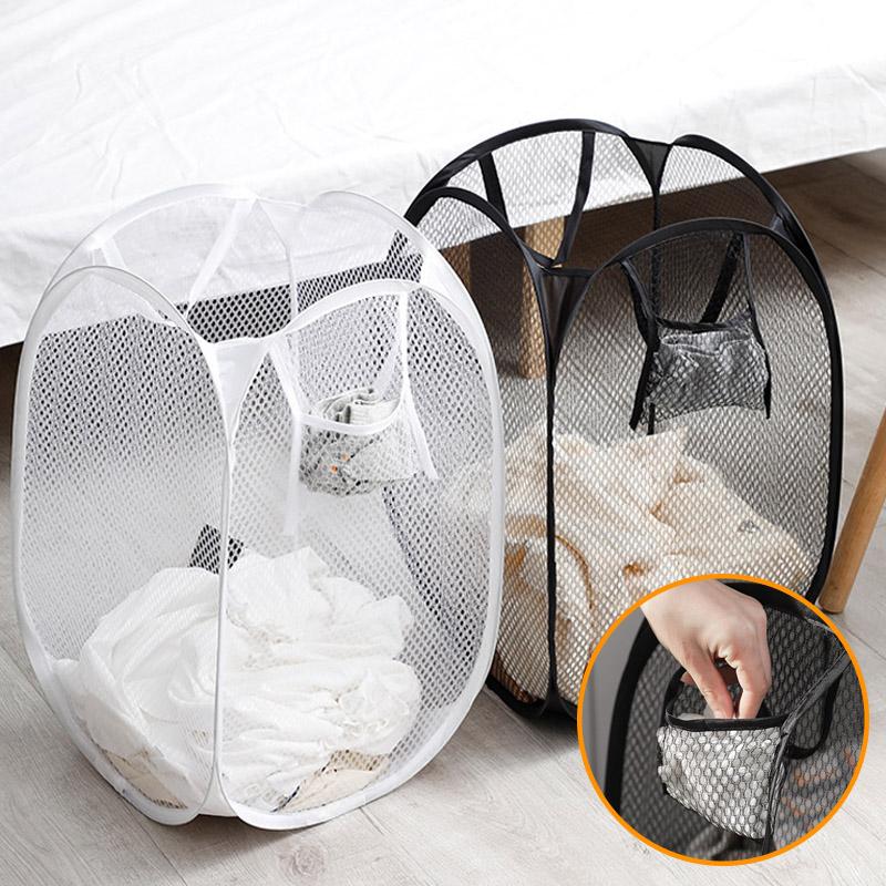 Dirty Clothes Basket Large Capacity Mesh Laundry Basket BathroomCloth MeshStorage BagFrame Bucket Organizers Storage Pouch