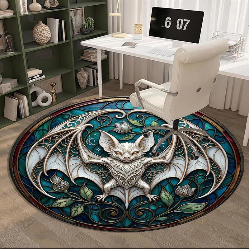 Stained Glass Bat round carpet Chair cushion Round Entryway Rug, Soft Round Rugs for Living Room, Bedroom, Circle Carpet decor gifts