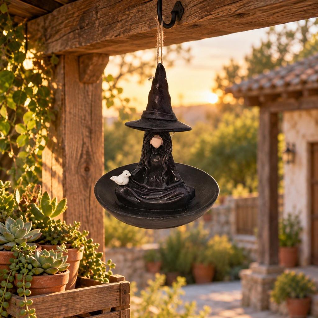 Witch Hanging Bird Feeder with Tray Whimsical for Wildlife Watching