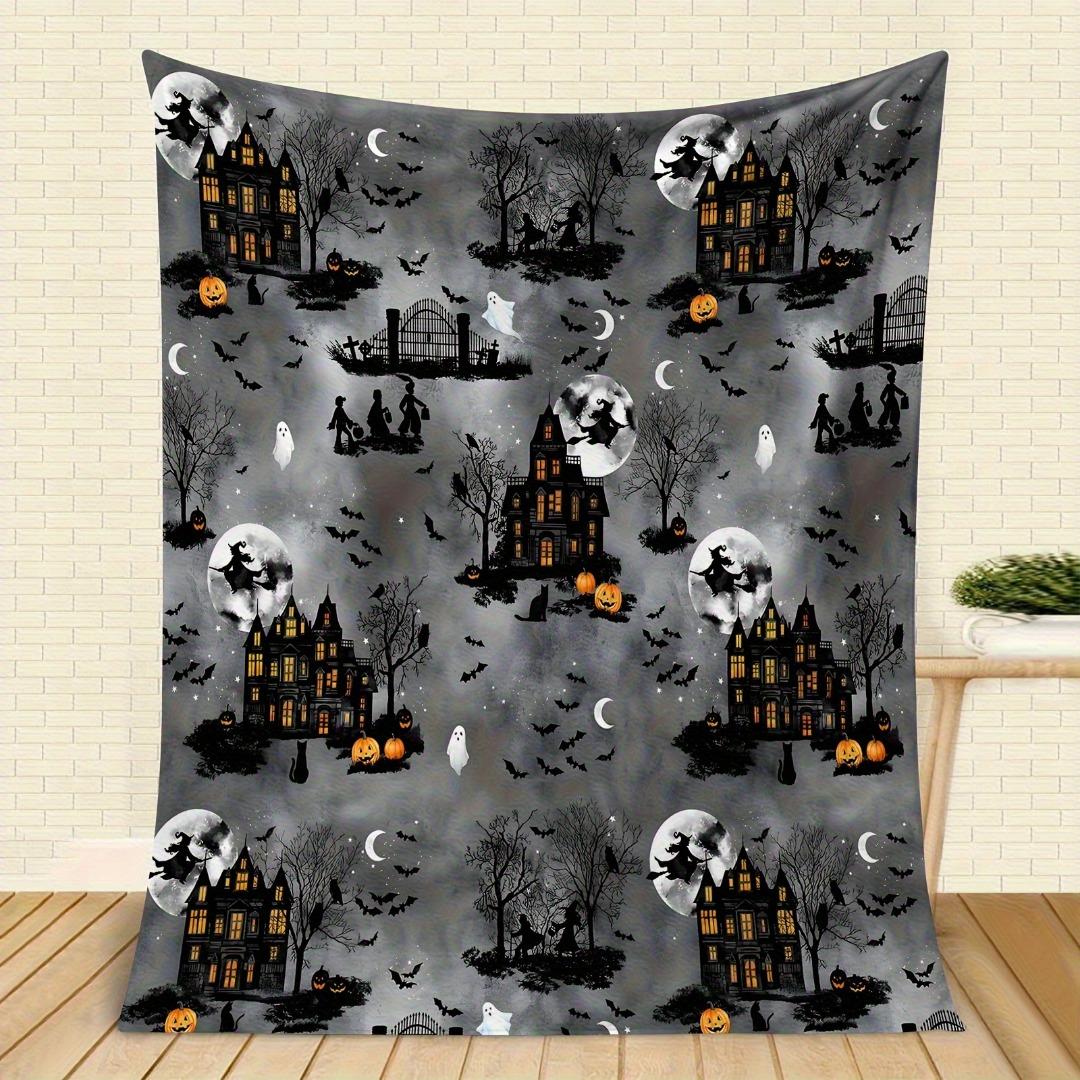 

1pc Grey Halloween Blanket Ghost Castle Printed Skin-Friendly Soft Blanket Washable 2025 New for Home Sofa Halloween Decoration Flannel 75 x 100
