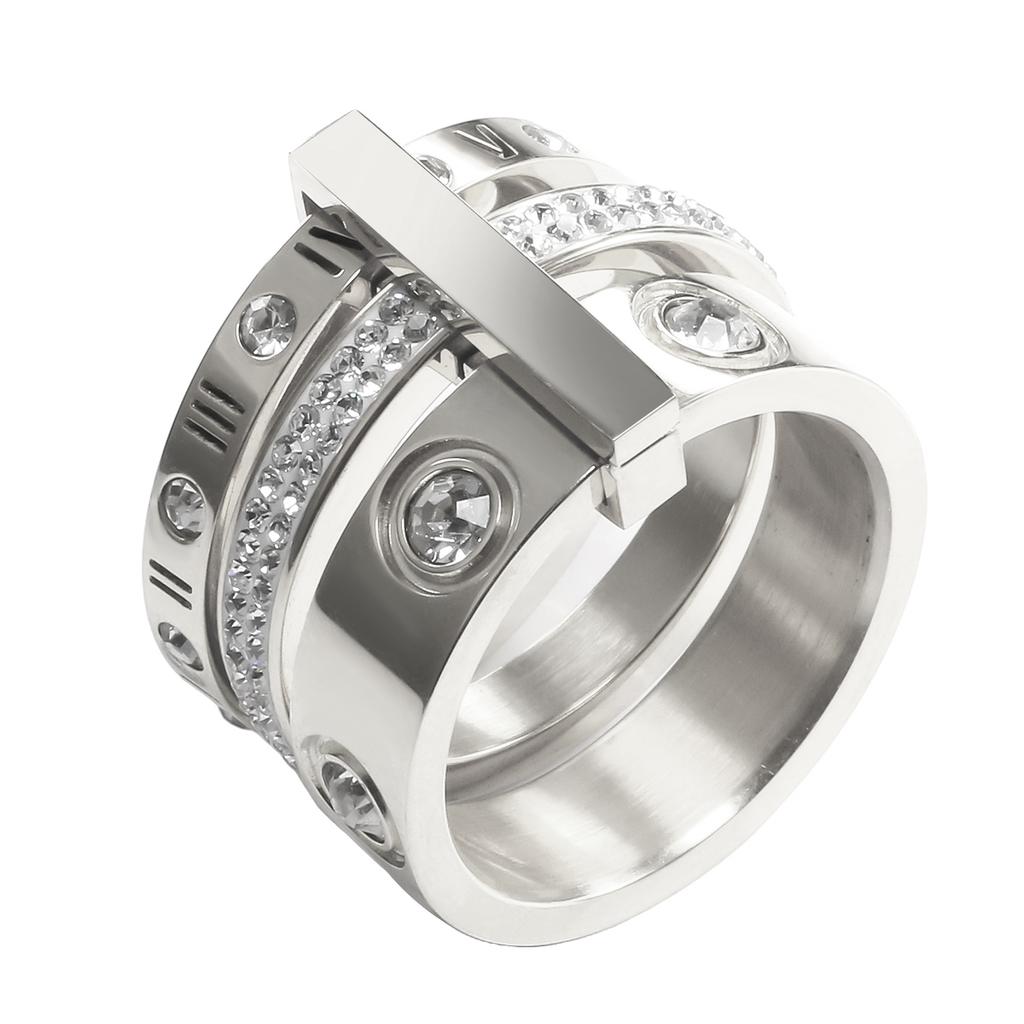 Anello con numeri romani a tre strati per donna, anelli di cristallo girevoli in acciaio inossidabile di lusso, gioielli alla moda per matrimonio femminile