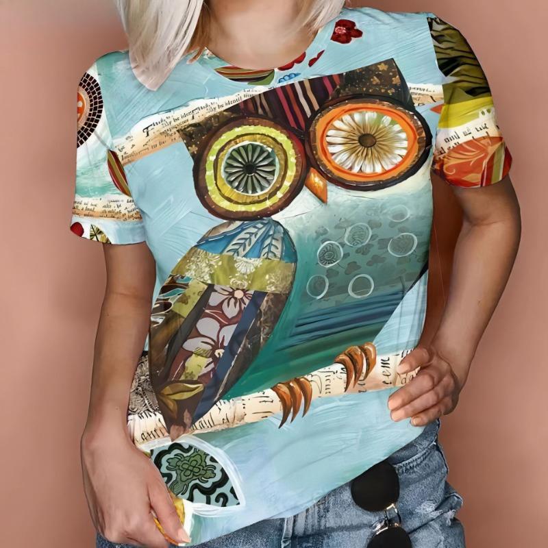 Summer Owl 3D Digital Printed Women's Casual Fresh T-Shirts Women’s