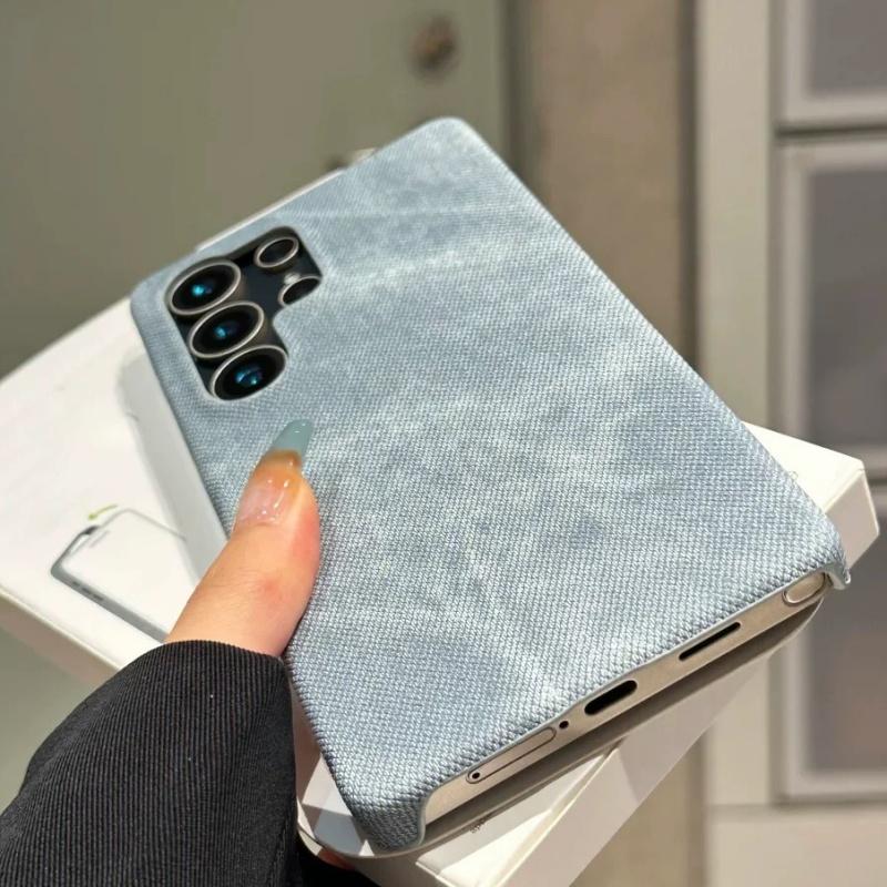 Cowboy Jeans Stoff Rüstung Rahmenloses Case Für Samsung S25 S24 S23 S22 Ultra Hülle Candy Denim Schutz Hülle Harte Handyhülle