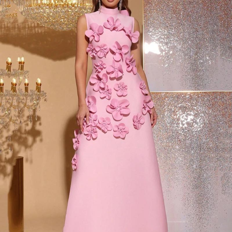 Patchwork Appliques Dress For Women Stand