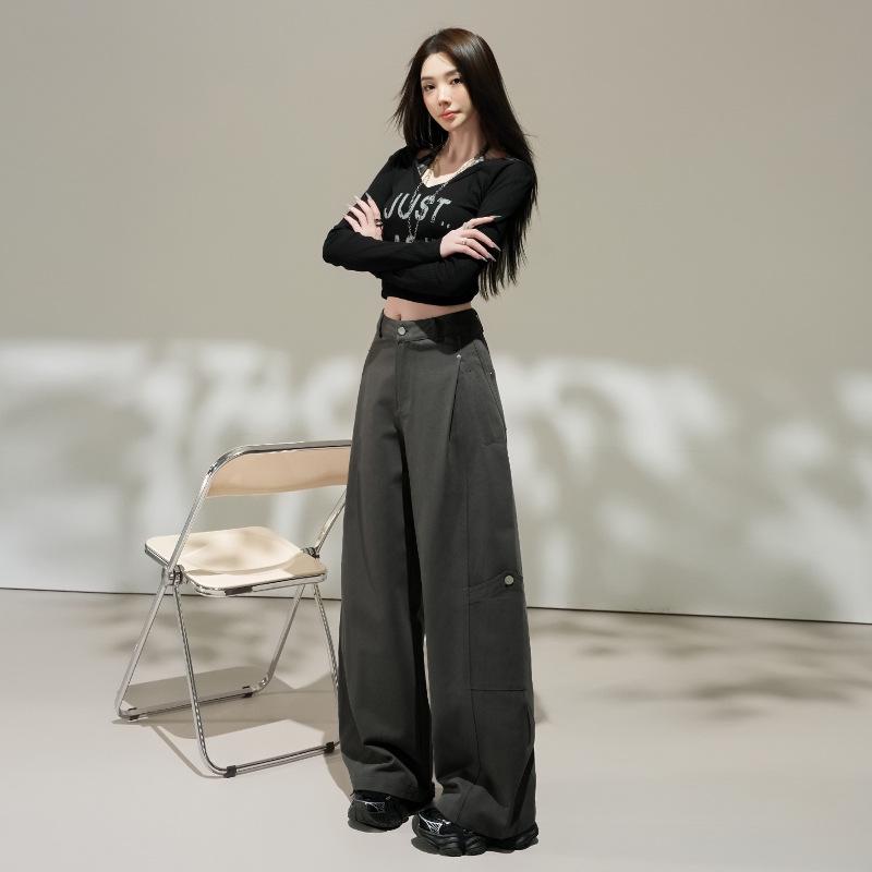 2026 Spring Women's High-Waisted Slimming Cargo Trousers - Loose Wide-Leg Style