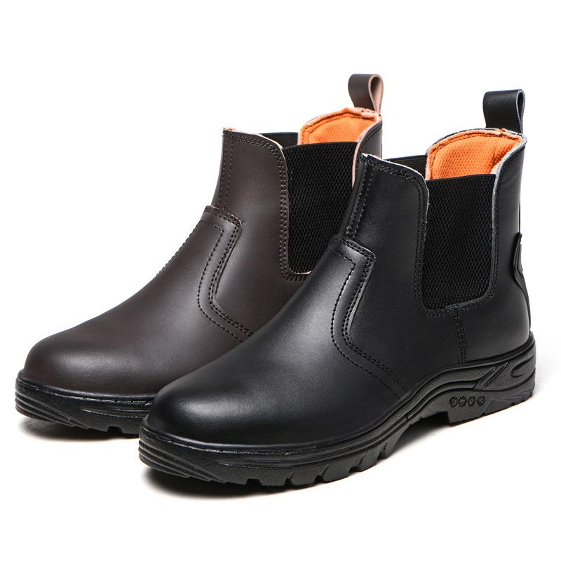 men's leisure steel toe cap working safety boots original leather security shoes worker safe chelsea boot ankle botas protection