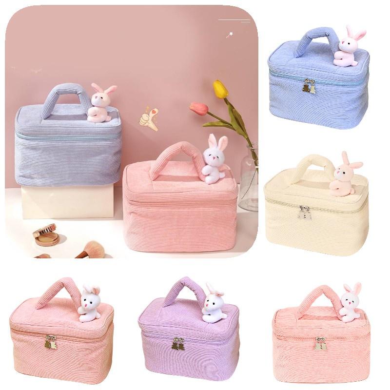Portable Plush Toiletry Bag For Women With Multiple Compartments And Easy-to-use Dual Zipper