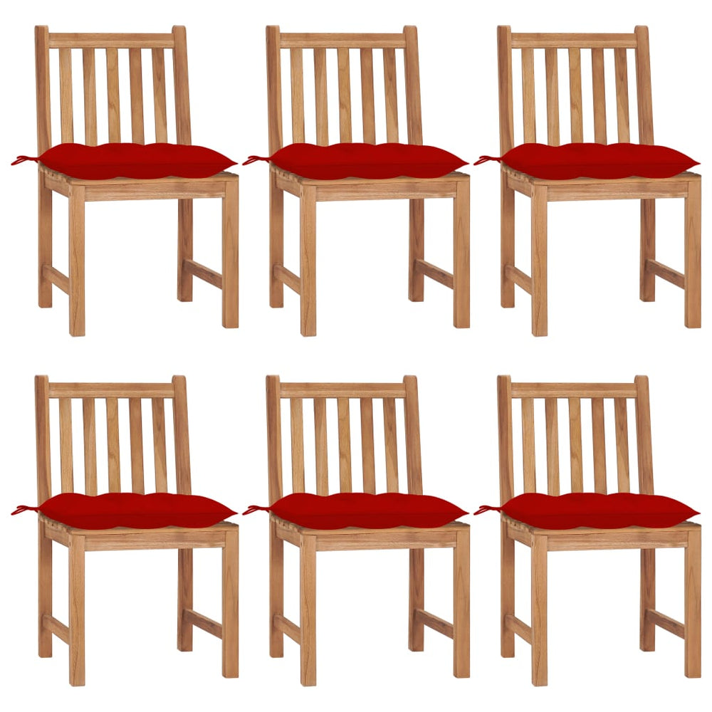 Garden Chairs Set of 6 with Cushions Solid Teak Wood