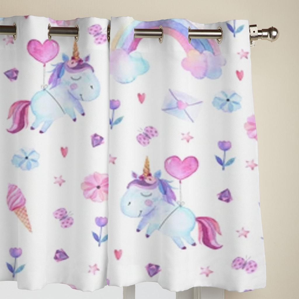 Cute Watercolor Unicorn Pattern Window Curtains For Living Room Luxury Bedroom Decor Drapes Kitchen Window Treatments Curtains