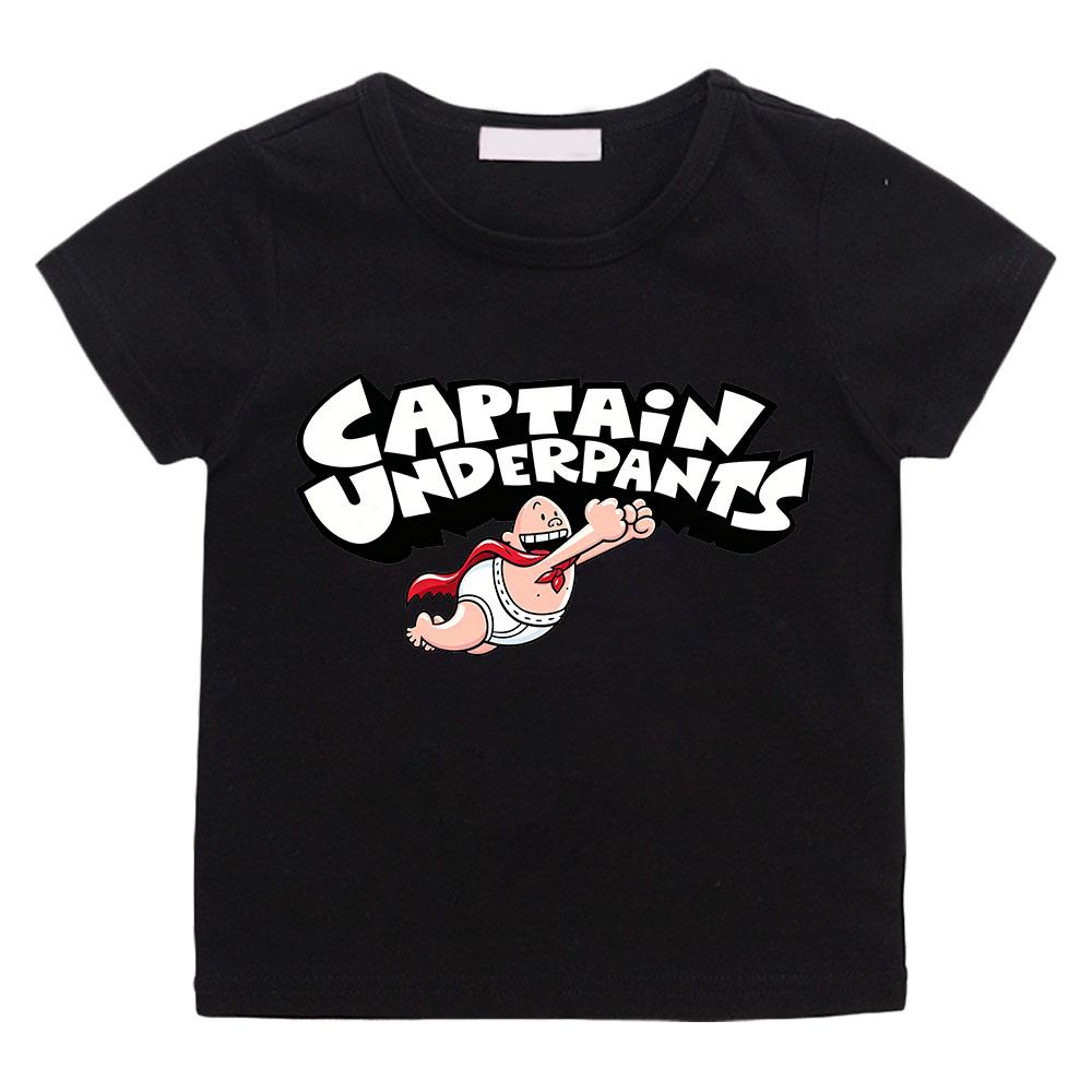 Hot Sale Cartoon Captain Print Short Sleeve Captain Underpants Children s T-shirts 100% Cotton Cute Boys Girls Tees for Summer 100 чёрный