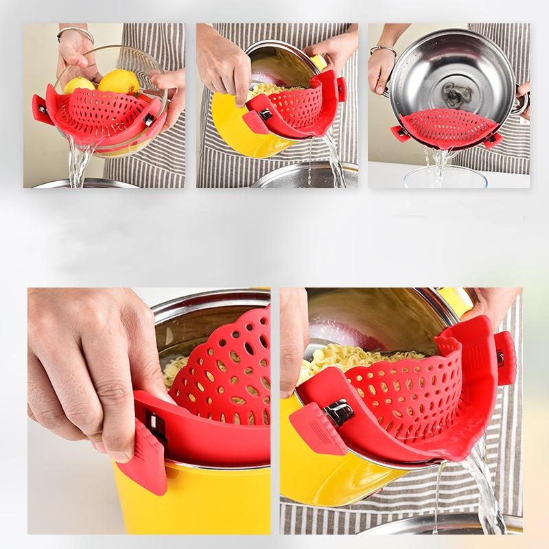 Universal Silicone Clip-on Pan Pot Strainer Anti-spill Pasta Pot Strainer Food Grade Rice Fruit Colander Strainer Kitchen Items