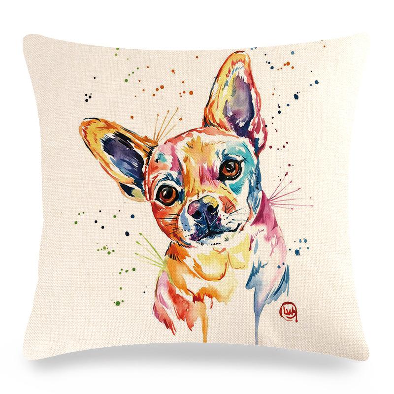 Creative Hand-Drawn Colorful Pet Dog Digital Printing Short Plush Pillow Covers For Car Sofa Office Cushion Cover Home Goods
